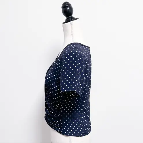 Emanuel Ungaro Vintage Silk Blue Ivory Polka Dot Crepe Wrap Short Sleeve Blouse Size undefined