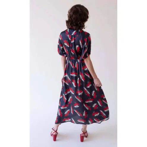 The Great Raven Shirt Midi Dress Buttondown Floral Printed Short Sleeve Size 0