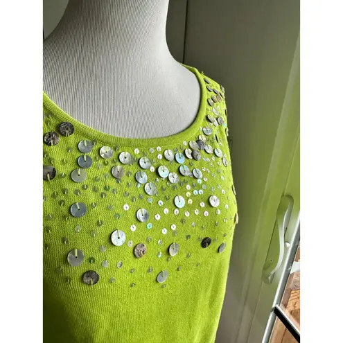 Vintage Y2K Knit Neon Green Embellished Top Size XS Victor Costa