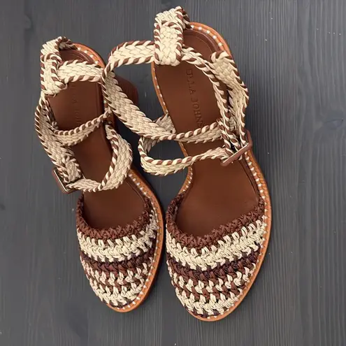 Ulla Johnson RARE Deia High Block Heel Sandal Woven Ankle Strap Natural EU40