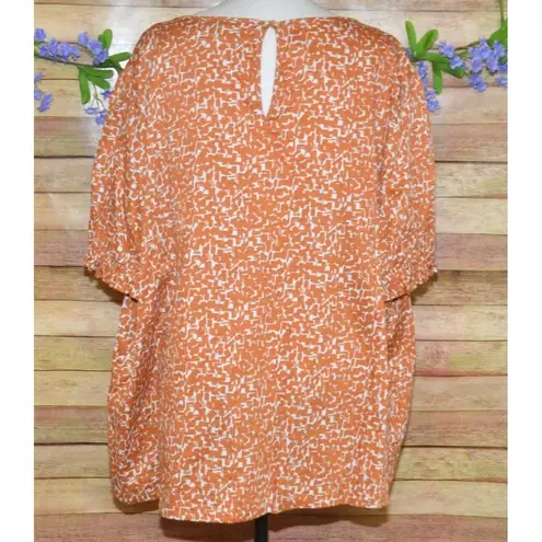 Ava & Viv Womens Burnt Orange Balloon Short Sleeve Pleated Blouse Plus Size 3X