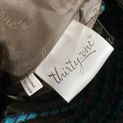 Thirty One Womens Crossbody Shoulder Bag Purse Wool Blend Houndstooth Teal Black Green