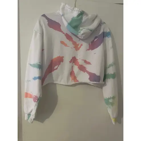 AC/DC Women's White Multi-color Tie-Dye Cropped Hoodie M