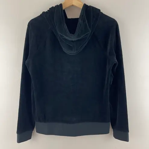 Juicy Couture Y2K Black Velvet Velour Hooded Tracksuit Jacket Sweatshirt