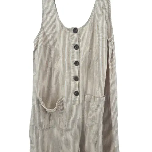 Marine layer Linen Blend Striped Wide Leg Jumpsuit Tan White Button Front Medium