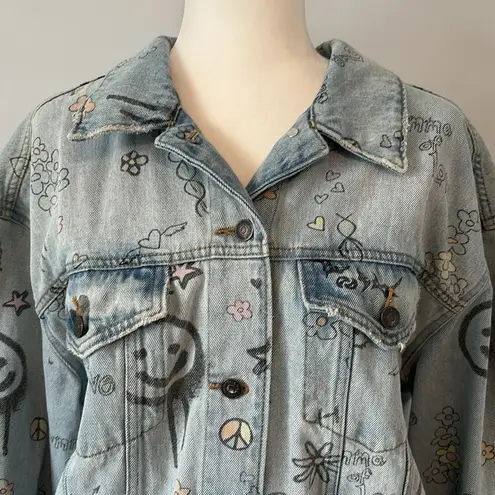 Wild Fable  Size Large Blue Graffiti Graphic Print DENIM JACKET Oversized Rare