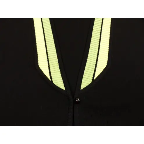 Exclusively Misook Cardigan Womens Plus 3X Black Green Yellow Trim V