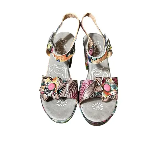 Spring Step L'Artiste by  Leilanie Sandals Womens 38 US 7.5–8 Floral Leather Heel