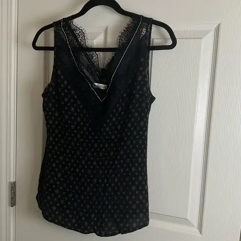 Maison Garrison Black Lace Trim Sleeveless Top Large