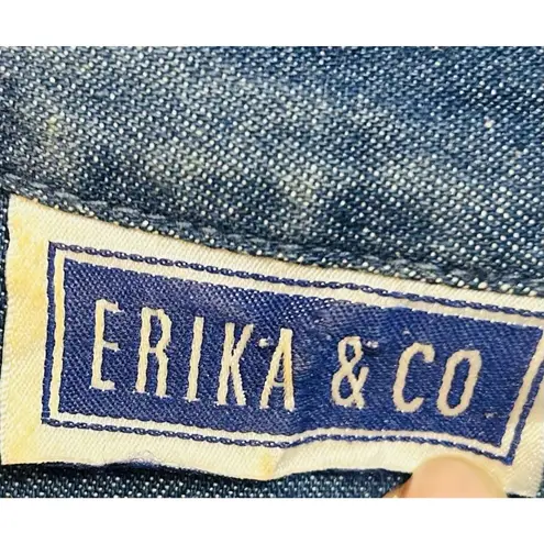 Erika Vintage Cottagecore Denim Embroidered Prairie Dress Size Medium Back Tie Bird