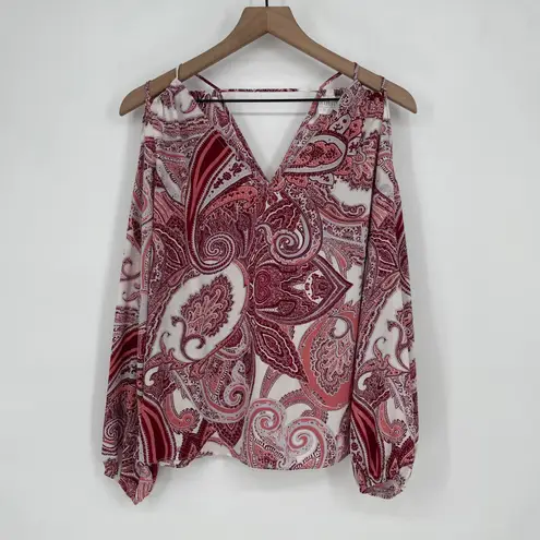 Soho New York & Company Jeans Cold Shoulder Paisley Print V Neck Blouse XS Red