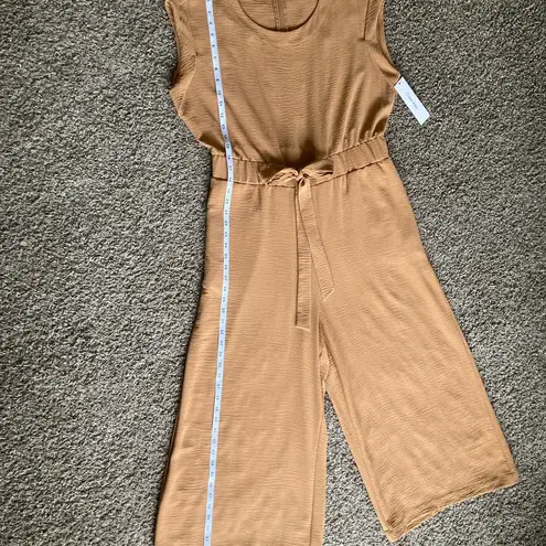 Calvin Klein  tie-waist wide leg jumpsuit camel tan size 14 NWT