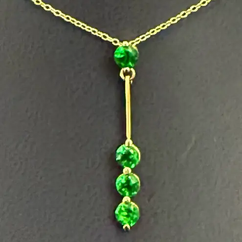 Signed 925 Gold Over Sterling Silver Vermeil Emerald Green CZ Row Drop Pendant