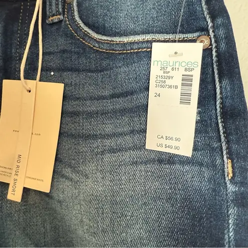 NWT KANCAN MID RISE RELEASED FRAYED HEM 4IN SHORT Blue Size 24