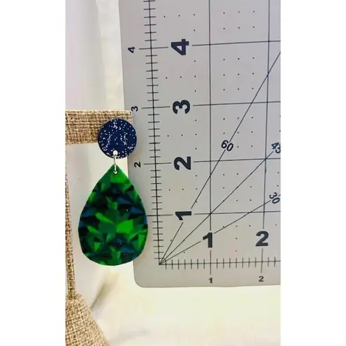 Navy and Green Earrings with a touch of Glitter Handmade Office NIght Out