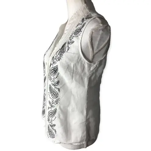 Saint Tropez West  Linen Sleeveless Paisley Print Button Front Shirt