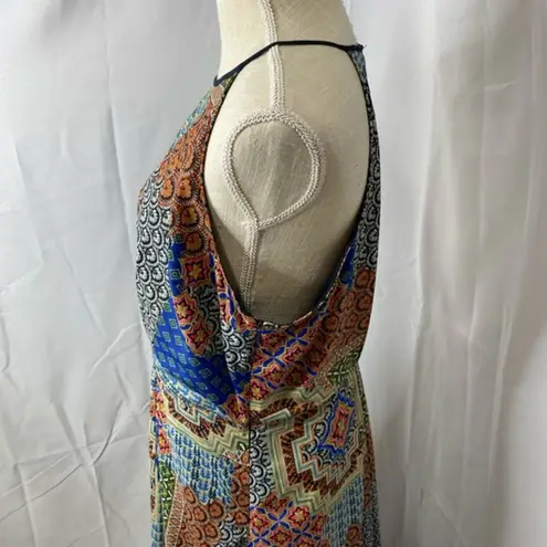 Under Skies size large patchwork boho halter maxi dress