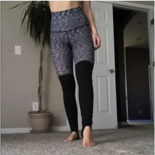 Lululemon Leggings Womens 10 Black Gray Heathered Stirrup High Rise Yoga Ruched