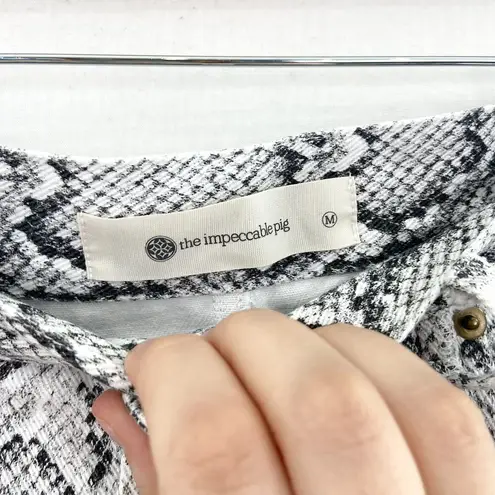 The Impeccable Pig Women's Snake Print Denim Skirt sz Medium Neutral Black White