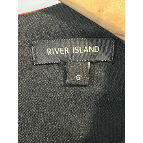River Island Dress Womens 6 Red Black 3/4 Sleeve Peplum Pencil Cocktail Office