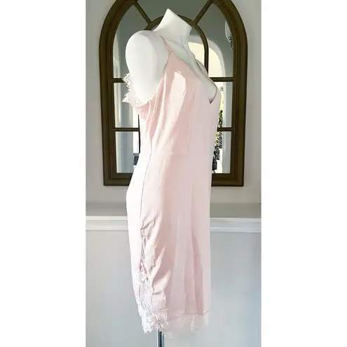 Bebe  Lace Inset Sleeveless Eyelash Hem Bodycon Dress in Blush Pink, Size XL NWT