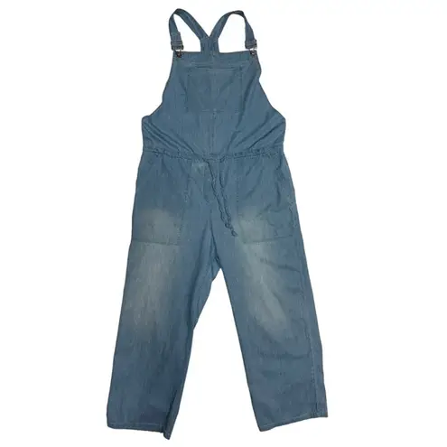 Belinda Chambray Overalls W/ Adjustable Shoulder Straps & Waist Drawstring Sz L Blue Size L
