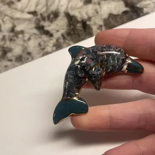 Hand Made Hand Crafted Ceramic Brooch Pin Dolphin Hand Painted