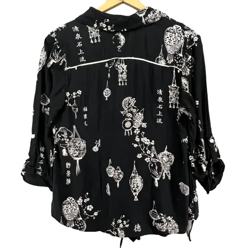 Soft Surroundings Tunic Top PL Black Pagoda Lantern Asymmetric Blouse Lagenlook