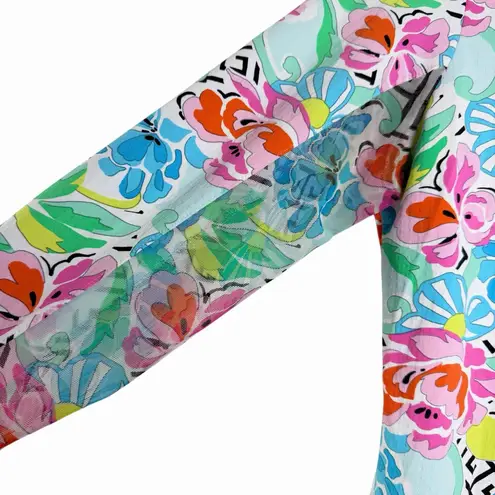 IBKUL Women's Hera Floral Print UPF 50 Size M Mock Neck Zip Top Golf Tennis Pink Size M