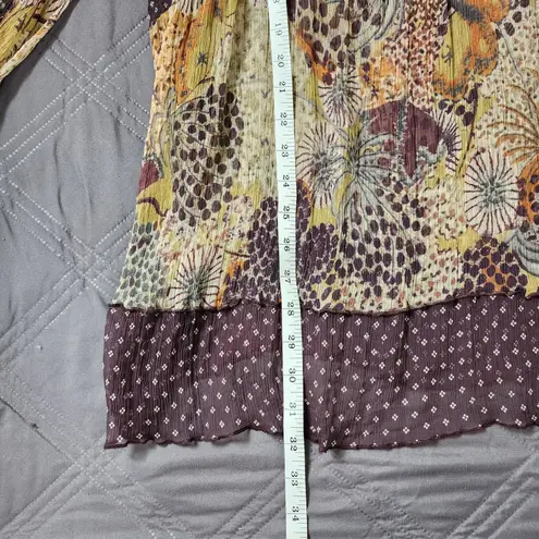 Karen Kane 100% Silk Tunic Blouse L Sheer Floral Polka Dot Boho Fairycore Y2K