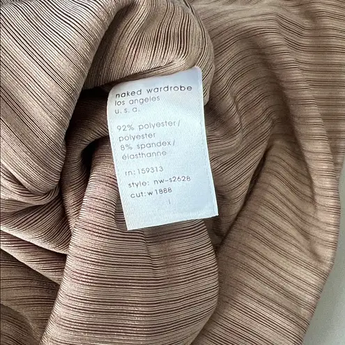 Naked Wardrobe Ribbed Ruched Bodycon Skirt Beige Size Large