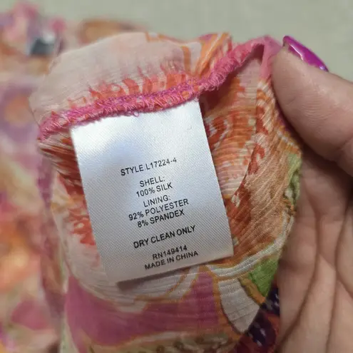 Johnny Was NWT Marcia Floral Pink Ruffle Silk Blouse Women Sz Large Missing Slip