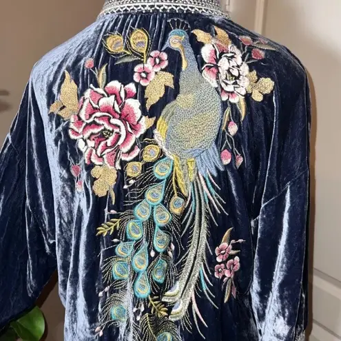 Johnny Was Quito Velvet Kimono 🦚 Peacock Embroidery Jacket NWT (oversize…