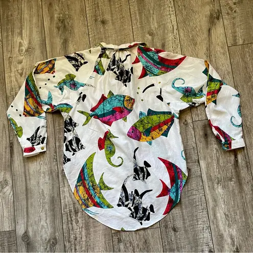 Vintage 1980s button down shirt with fish print & jewels