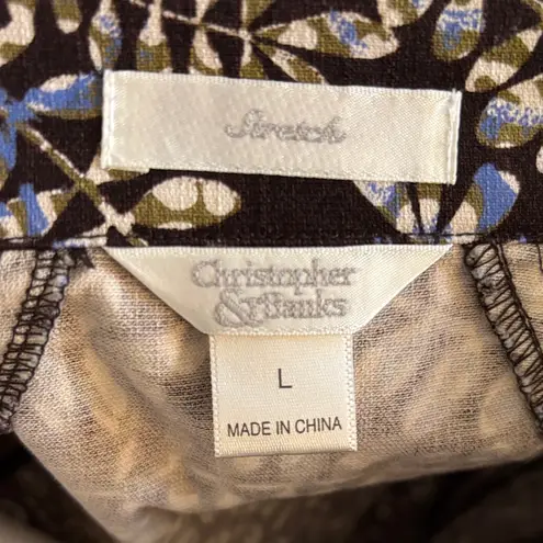 Christopher & Banks Brown Leaf Print Jacket – 3/4 Sleeve, Fall Motif, Size L