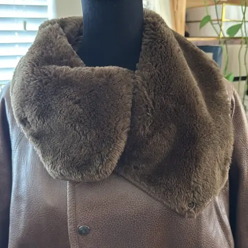 Vintage 80s Gerard Babin Paris Chocolate Brown Leather Faux Fur Lined Maxi Coat Size M