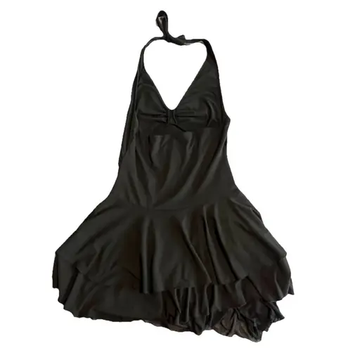 Beaudrm Tiered Mini Dress Size XL Black Sleeveless Halter Tie Neck Cross Pendant