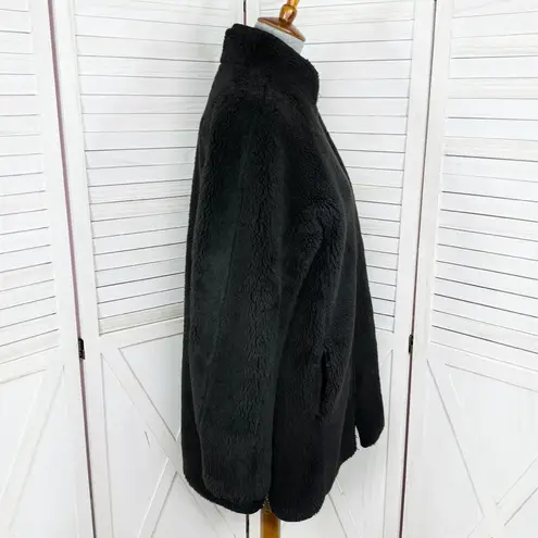 J.Crew  Faux Fur Plush Fleece Zip Up Teddy Jacket Coat Black Medium