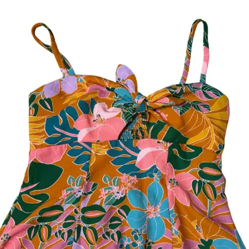 City Vibe Dress Retro Floral Resort Size Small Mini Bow Cut Out Vacation 70s