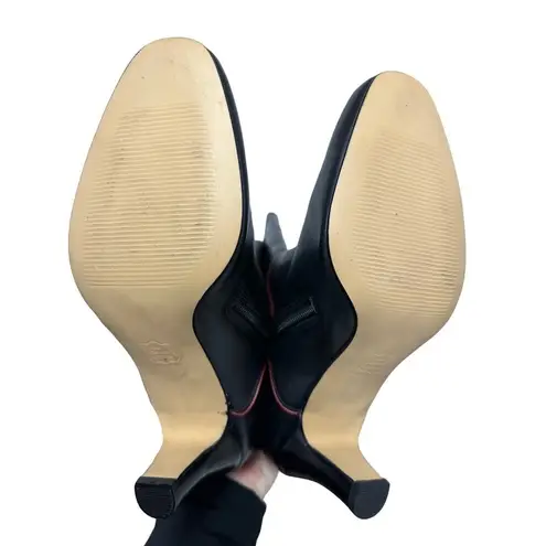 Mob Wife VTG Ros Hommerson 80s Black Leather Boots Scallop Top Red Trim 8.5 Wide