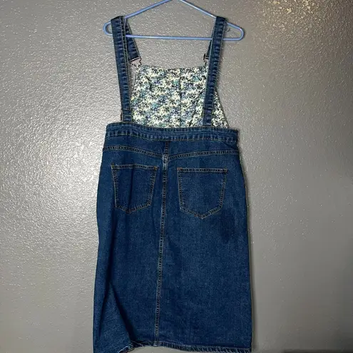 Women’s Denim Overall Dress Medium Button Front Jean Jumper Skirt Casual 34” White