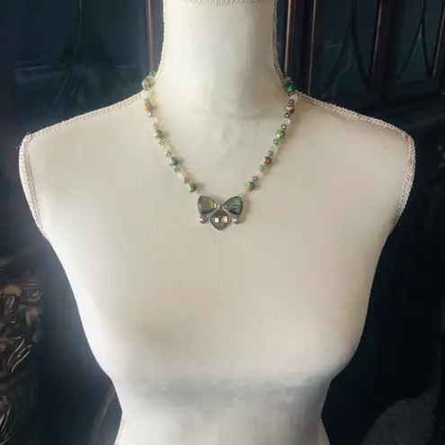 Handcrafted genuine stone cal silica citrine bow tie pendant necklace Silver