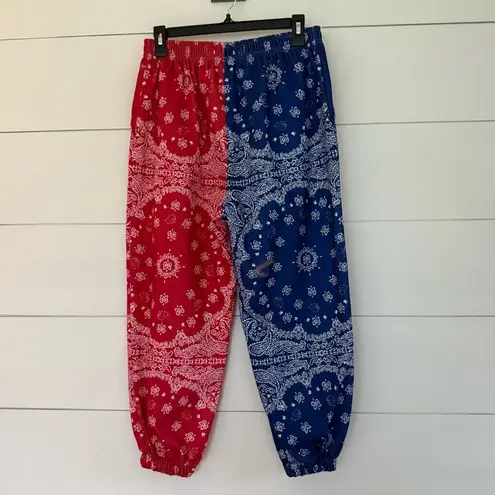 Women’s Large Unique Blue Red White Colorblock Jogger Pants