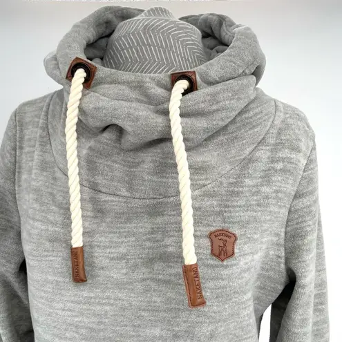Naketano Light Gray Fleece Neutral Pullover High Collar Soft Cozy Hoodie Grey M