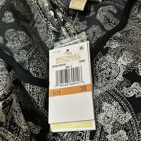 NWT MICHAEL KORS METALLIC PAISLEY CREPE MINI DR BONEBLACK PAISLEY Black Size 3X