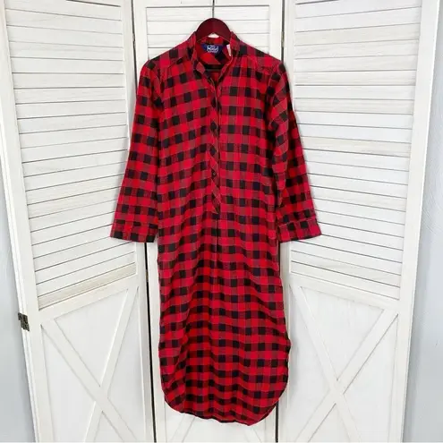 Woolrich Vintage Buffalo Check Flannel Nightshirt Red Black Small Maxi