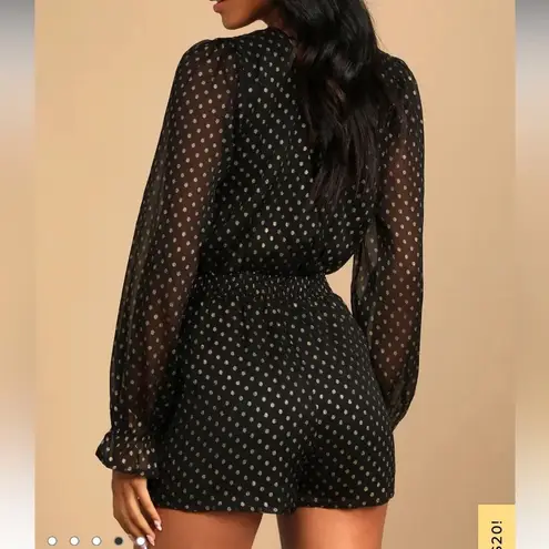 Lulus  CALLED FOR A TOAST LONG SLEEVE METALLIC DOT ROMPER