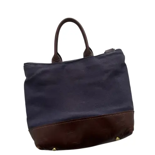 R.Riveter Carry All Canvas Blue Tote Brown Leather Boho Classic Sturdy Mini Bag