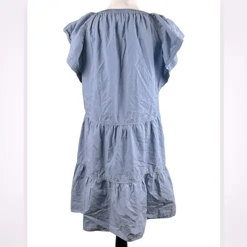 Pinch Cotton Ruffle Relaxed Peasant Coastal Dress Size Small Blue