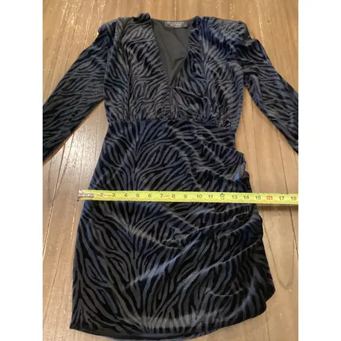 Bronx and Banco Revolve black long sleeve Zebra Print Velvet mini Dress L
